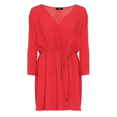 Curve red chiffon wrap tie front top